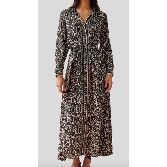 NWT Omika Palma Maxi Button Down Dress Carmen Black Graphite New Small - Picture 1 of 7